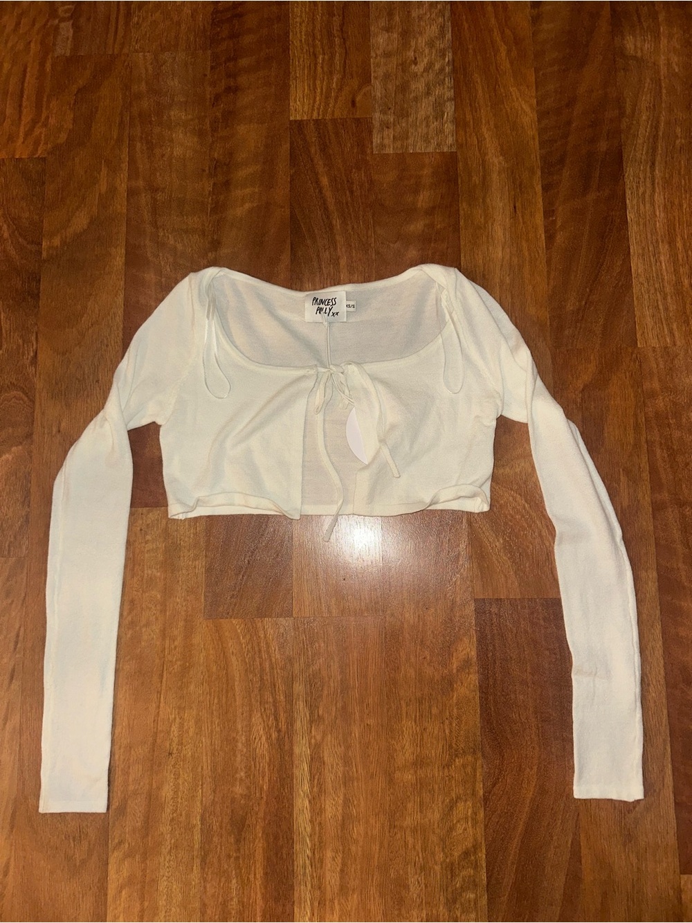 Princess Polly White Reeves Long-Sleeve Tie-Front Crop Top